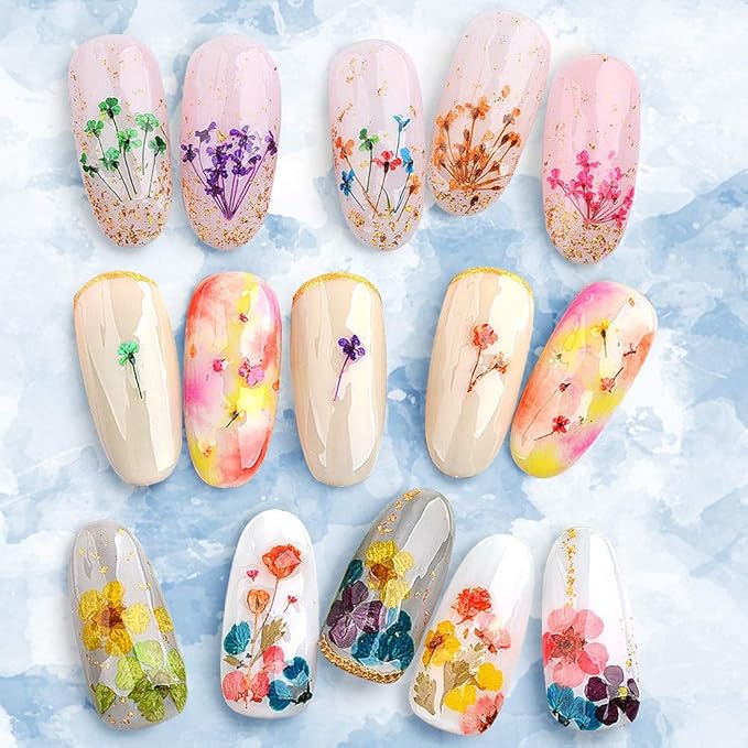 2 Boxes Nail Art Dried Flowers,UNIME 24 Colors Mini Real Natural Flowers Nail Art Supplies 3D Applique Nail Decoration Sticker for Tips Manicure Decor Accessories,Gypsophila