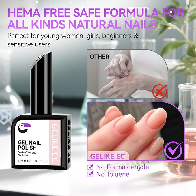 gelike ec Gel Nail Polish Pink Color Long Lasting for Women False Nail Tips 16ml Nude- High Gloss for Professional Salon Workers Wedding Events with Smooth Brush