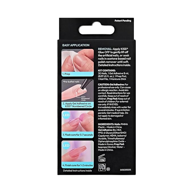 KISS Salon X-tend LED Gel Nail Kit Press On Nails, , 'Changed', Multicolor, Short Oval, 30 Fake Nails, Soft Gel Nail Glue 5 ml (0.16 US fl. oz.), Prep Pad, Manicure Stick, & Mini Nail File
