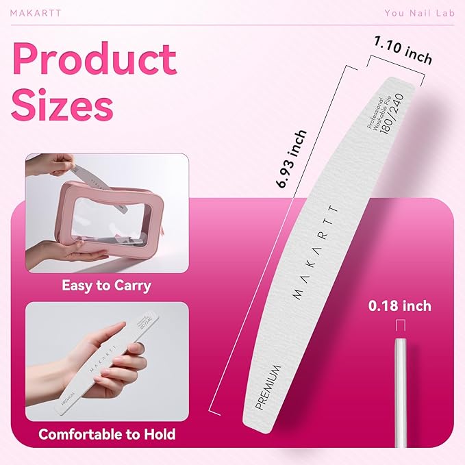 Makartt Nail Files: 180/240 Grit Emery Boards for Nails, 20pcs Professional Dual-Sided Fingernail Files for Natural Nails Prep & Buffing, Reusable Nail Care Manicure Set for Salon & Home Use