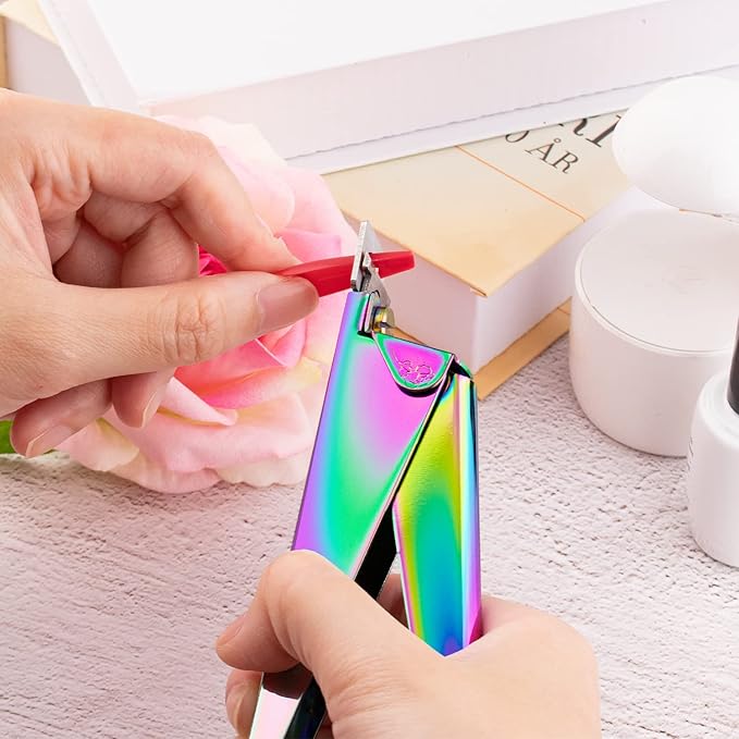 Chameleon Premium Adjustable Nail Clippers for Acrylic Nails, Belleboost Rainbow Color Professional Stainless Steel Fake False Nail Tip Clipper Cutter Trimmer, Manicure Tool for Salon Home Nail Art