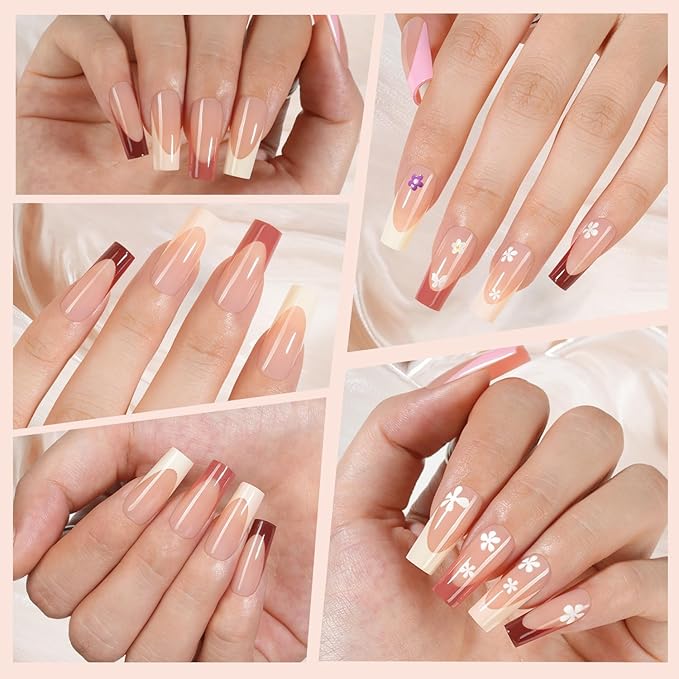 150Pcs French Gel Nail Tips, Vansiho Long Square Nail Tips, Pre-French Tips Press on Nails, Fake Nails for Nail Art DIY 15 Sizes