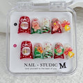 Handmade Press on Nails Short Duck Christmas Gingerbread Man Fake Nails Christmas Tree Bells Rhinestones Full Cover Glitter Cute Winter Stick on Nails Xmas Glue on Nail for Acrylic DIY (Size S)