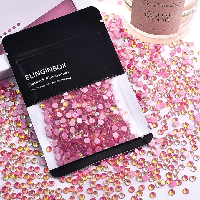 Blinginbox Flatback Rhinestones Round Gems, 288pcs Luminous Series Glass Stones Neon Gems Non Hotfix Crystal Rhinestones for Nail Charms Crafts Clothes Tumblers,Rose Luminous Opal,SS30.