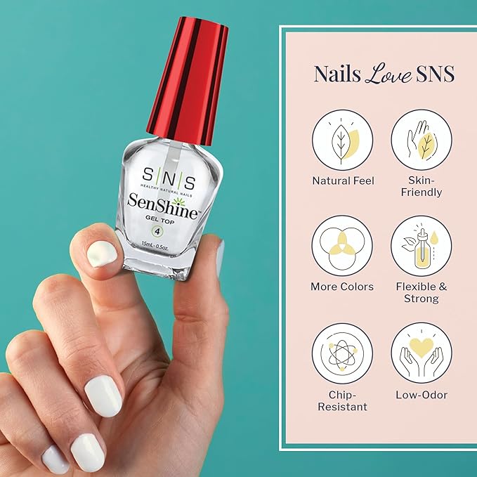 SNS Gel Top Coat Nail Polish for Nail Dip Powder, SenShine Gel Top Refill - Long-Lasting & Fast-Drying Nail Strengtheners Top Coat - Low-Odor & No UV Lamp Required - 2 FL OZ