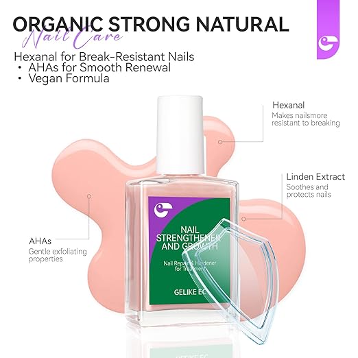 gelike ec Protein Nail Strengthener and Growth Polish: Nude Blush 15ml 6 in 1 Natural Nail Hardener Extra Strong and Growth - Nail Polish Hardener for Weak and Damaged Nails