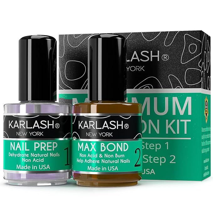 Karlash Professional Made in USA Natural Nail Prep Dehydrate & Acid-Free Bond Primer, Nail Bonding, Superior Bonding Primer for Acrylic Powder and Gel Nail Polish 0.5 oz Kit
