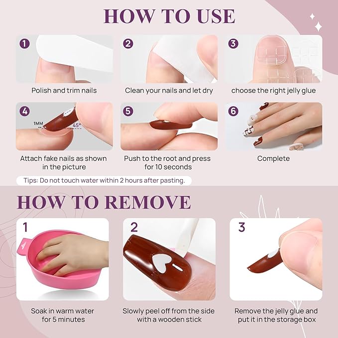 Fake Nails Set Brown White Long Medium Square Cute 3D Bear Love False Nail Tips, Press On Nails, Artificial Art Nails Finger Manicure for Women and Girls(CDJ0003-L)