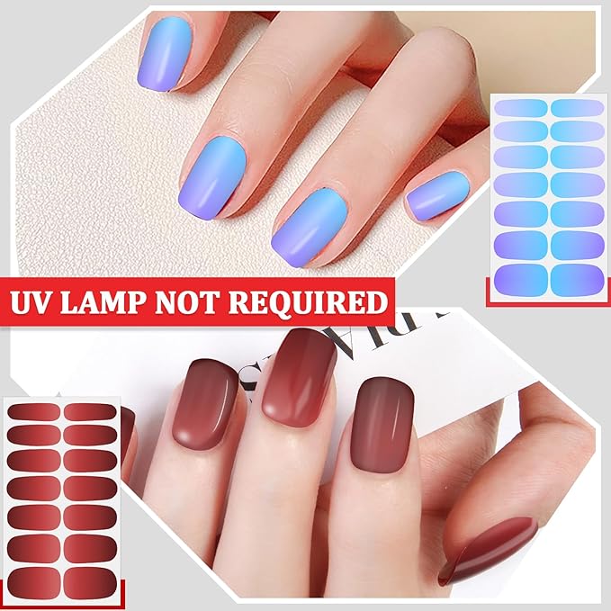 SILPECWEE 16 Sheets Nail Polish Stickers Nail Wraps for Women Gradient Color Gel Nail Stickers Self Adhesive Nail Polish Strips Fingernail Sticker with Nail File (Dark Color Style)