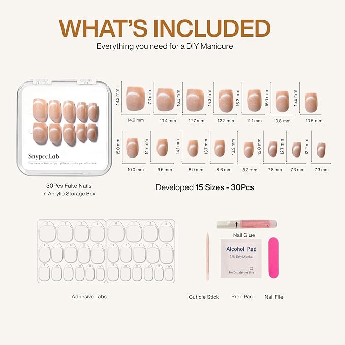 Nude Cat Eye Press on Nails Short Square, French Tip Short Square Glue on Nails for Women Gift, Reusable Soft Gel Press on Acrylic Nail with Designs 30Pcs(Nude)