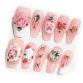 Sun&Beam Nails Handmade Long Coffin Ballerina Pink False Nail Tips with Cute 3D Diamond Popular Charm Design Press On Nails 10 Pcs (#72 XS)