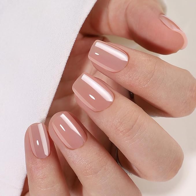 Chrome Press on Nails Kit Square Short Fake Nails Solid Color Designs Glossy Pink Thickened Salon Quality Acrylic Nails with Nails Glue Full Cover Stick on Nails for Women Nail Art DIY 32 Pcs