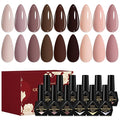 Gel Nail Polish Kit,12PCS Red Black Nude Pink Silvery Nail Polish Set,Suitable for All Seasons,Soak Off UV Nail Art Manicure Gifts for Women Girl DIY Salon Home