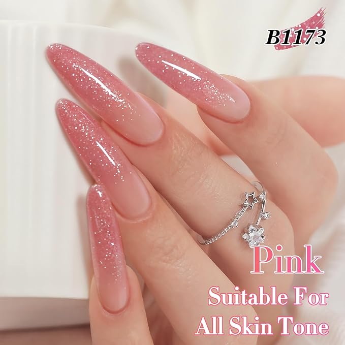 Double Rhythm 0.5Oz Glitter Gel Polish Shimmer Reflective Color for Nail Art Salon DIY Soak Off 15ml Nail Lamp Gel Polish at Home (Light Pink-B1173)