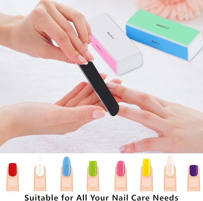 24 Pcs Nail File and Buffer Set, 4pcs 4 Way Nail Shine Buffers Blocks & 20pcs 100/180 Grit Nail Files Emery Boards Professional Manicure Pedicure Tool