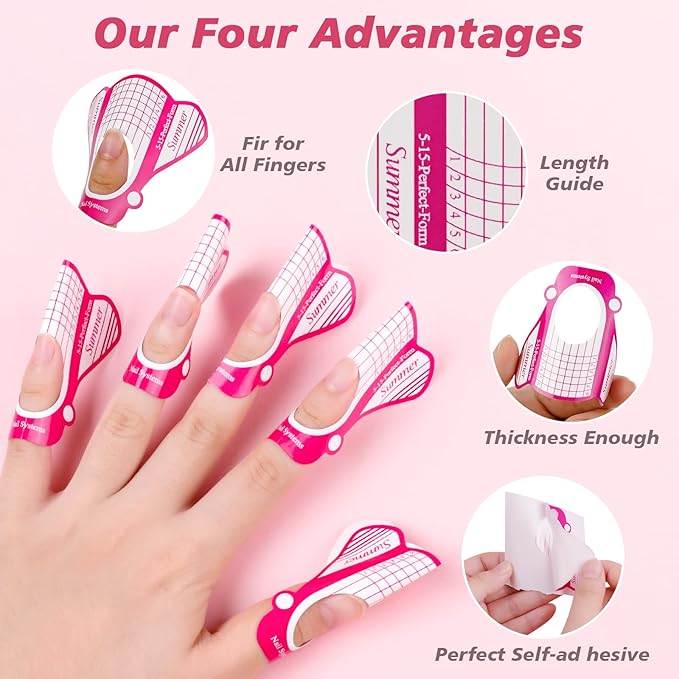 200Pcs Professional Long Nail Forms for Acrylic Nails, Polygel Nails, Thick Nail Extension Forms for Nail Art Tips, Premium Acrylic Nail Paper Forms, Nail Former Stickers for Professional Use