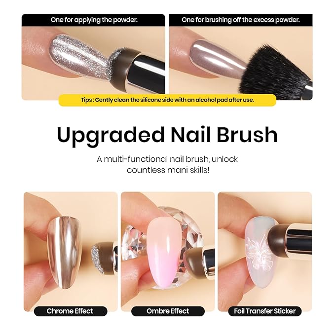 Beetles Chrome Nail Powder for Nails Aurora Pearl Kit 6 Colors with Base Top Coat Color Gel Polish-Iridescent Glazed Donut Chrome Nail Powder Metallic Mirror Mermaid Glitter Kit for Nail Art Design