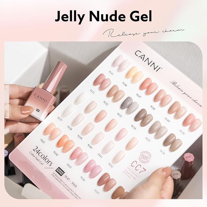 CANNI Jelly Nude Pink Gel Nail Polish, 1Pcs Milky Light Pink Gel Polish Sheer Clear Light Pink Translucent Color Soak Off U V Nail Manicure Salon DIY