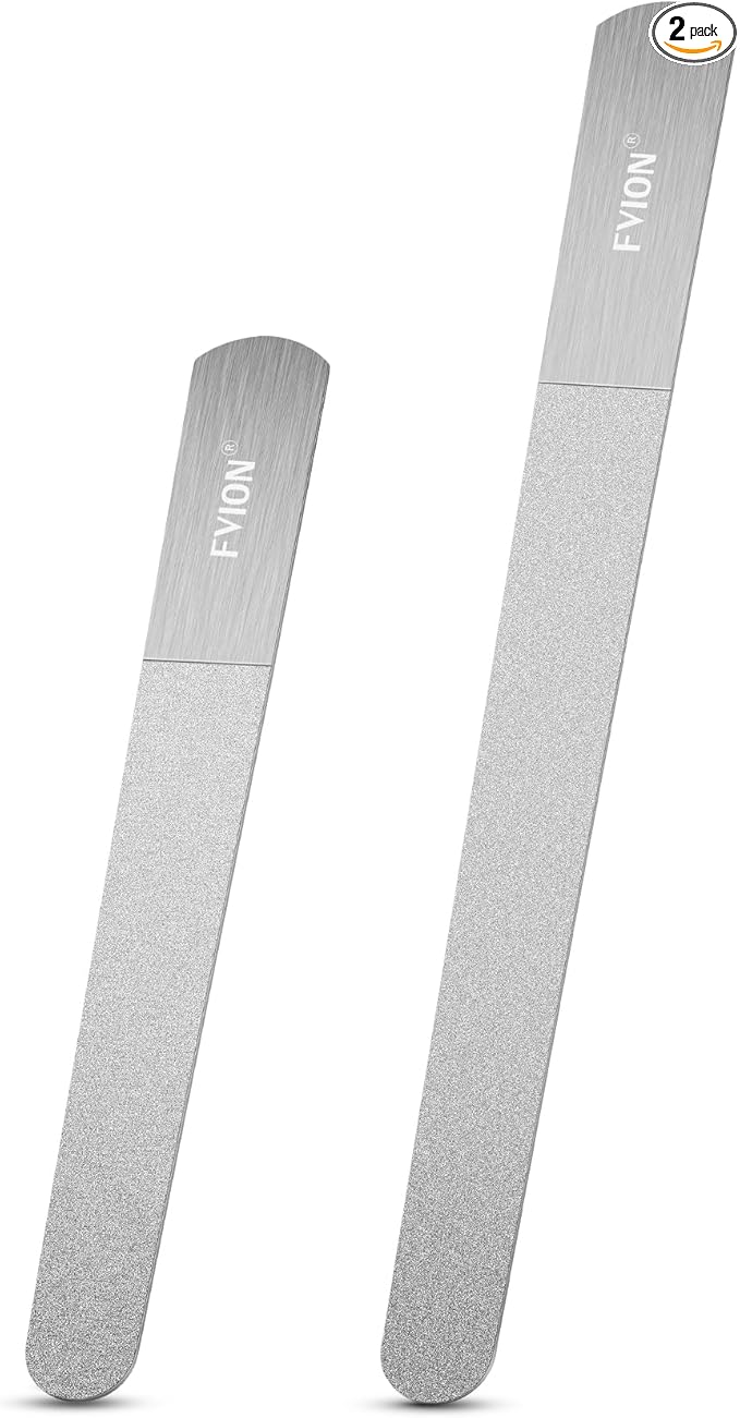 FVION Nail File Set – 2 Pcs Professional Long Nail Files for Natural Nails Double-Sided, Metal Nail File Men Manicure Pedicure Tools