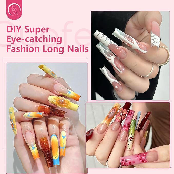 Clear Long Square Nail Tips: XXXL Extra Long Straight Tips Square for Acrylic Nails - Full Cover C Curve Acrylic Gel Nail Tips for Salon DIY Home Salon 240Pcs 12 Sizes
