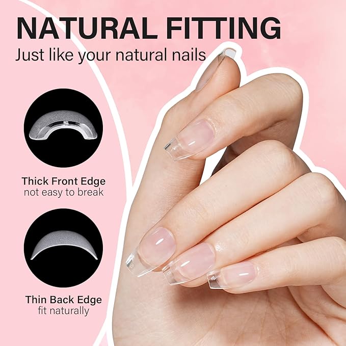 AILLSA Gel Nail Kit Short Coffin Nail Tips 240pcs with 2 In 1 Nail Glue Base Coat and Nail Dehydrator, False Nail Tips Kit with U V Light Top Coat for Beginners DIY Home Salon