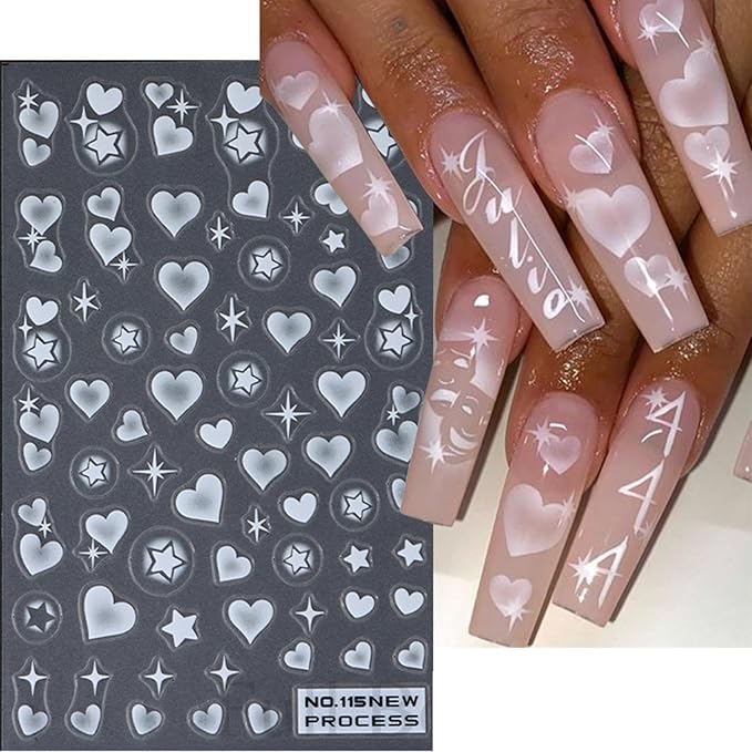 TailaiMei Valentine'd Day Nail Stickers, Self-Adhesive Heart Love Nail Art Decals for DIY Nail Decorations. (No 4 Sheets)