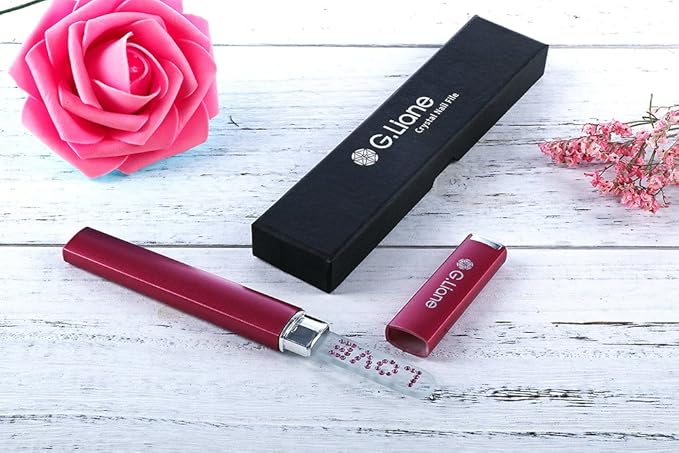 Glass Manicure File with Austria Crystals Shape and Smooth Nail File Tool with Case Best for Gentle & Safe Nail Care Kit for Beautiful Fingernails(Pink Love)