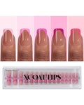 BTArtboxnails XCOATTIPS Press On Nails Short - 5 Pink Shades & 160PCS Square French Tip Nails, Soak Off Soft Gel Nail Tips Salon Quality Gel Nail Extensions in 16 Sizes