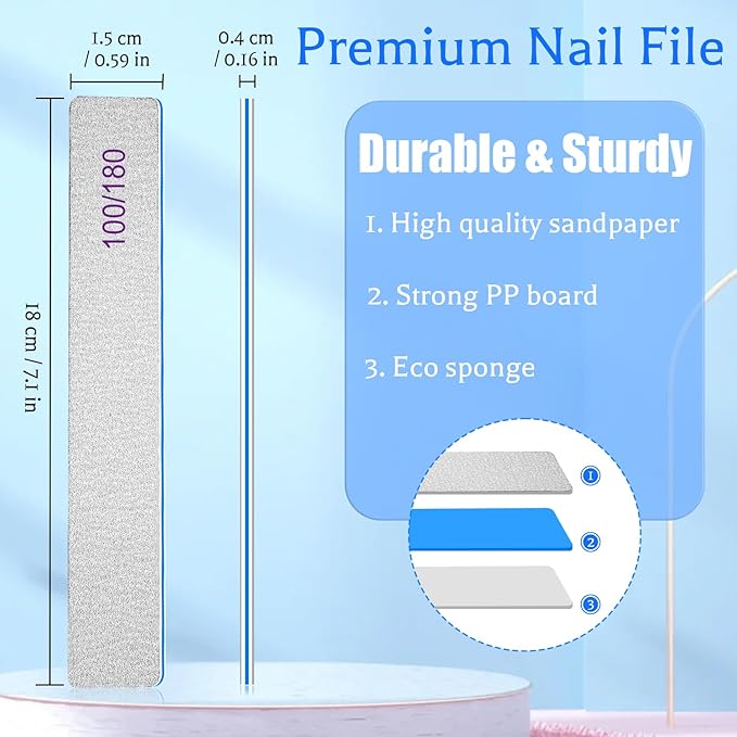 BLESWIN Nail File 100/180 Grit 25 Count, Heavy Duty Nail Files for Acrylic/Natural Nails, Emery Boards for Nails, Strong Finger Nail Filler, Coarse Nail File for Home and Salon Use