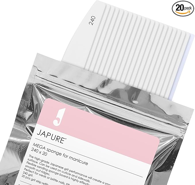 Mega Sponge Nail File - 240 Grit Professional Manicure Sponge Buffer, 20 Pcs Bulk Pack - Salon Quality Cushion Core Nail Shaping Tool for Acrylics & Natural Nails