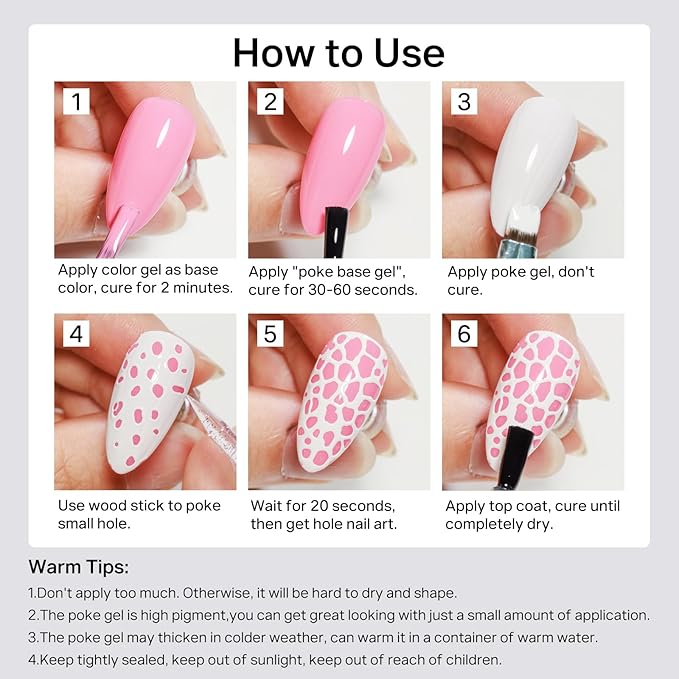 MIZHSE White and Black Poke Gel Nail Polish, with Professional Poke Foundation Gel and Brush Tool, Multifunctional Drawing Painting Nails Art Design Lace Letters Wave Flower Manicure DIY Home