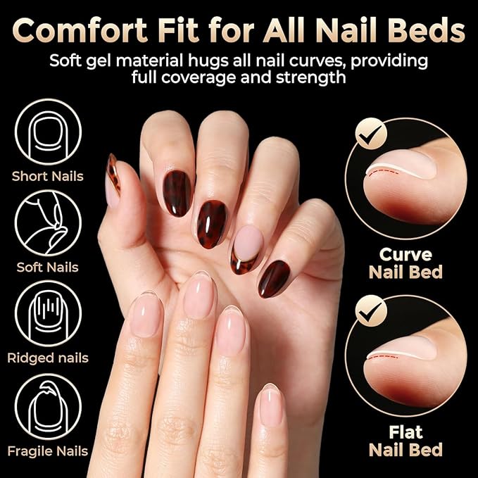 Extra Short Almond Fake Nails, 504pcs Soft Gel Pre-Shaped Acrylic Nail Tips, Half Matte Full Cover Clear Gelly Press on Flase Nail Tips for Extension Nail Manicure Home DIY 12 Sizes