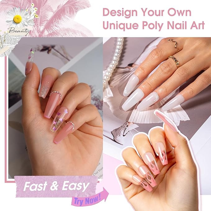 ROSALIND RosePink&White Poly Extension Gel for Nails, 2 PCS 1oz/30ml RosePink&White Poly Builder Pink for Gel Nail Extension