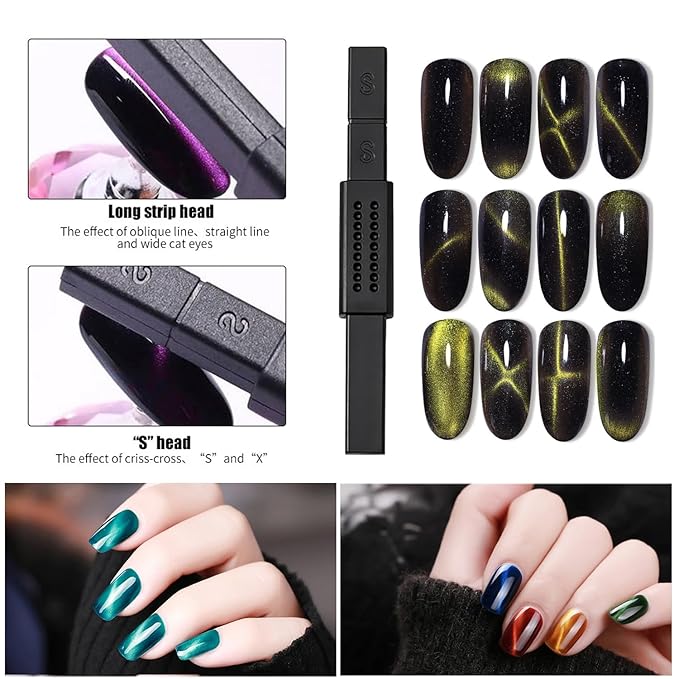 9PCS Mix-Style Cat Eye Nail Magnet For Nails Cylinder Cat Eye Magnet For Nails Gel Polish Magnetic Nail Art Magnets Stick Pens For 3d Cat Eye Nail Polish Magnet For Manicure Tools Set