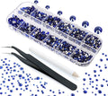Nibiru 3992 Pieces Art Nail Rhinestones Flat Back Gems Round Crystal Rhinestones 6 Sizes with Pick Up Tweezer Blue