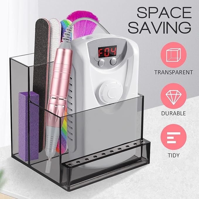 Beaupretty Nail Drill Bits Holder Storage Box Compact Nail Tool Organizer Stand for Grinding Machine Manicure Accessories 4.05X3.81X3.93 Inches