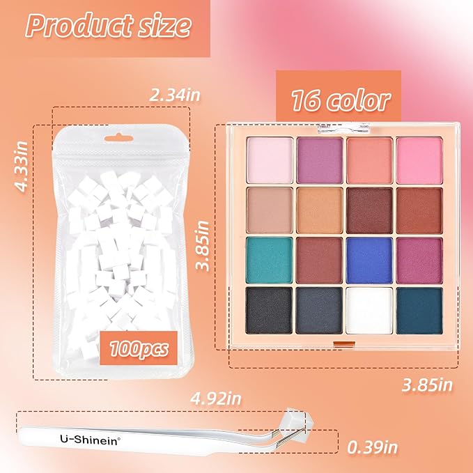 Nail Pigment Powder Palette Set, 16 Colors Ombre Nail Powder Palette with 100pcs Sponges & Tweezers French Aura Nails Ombre Nail Brush Nail Long-lasting Manicure Art DIY Accessories
