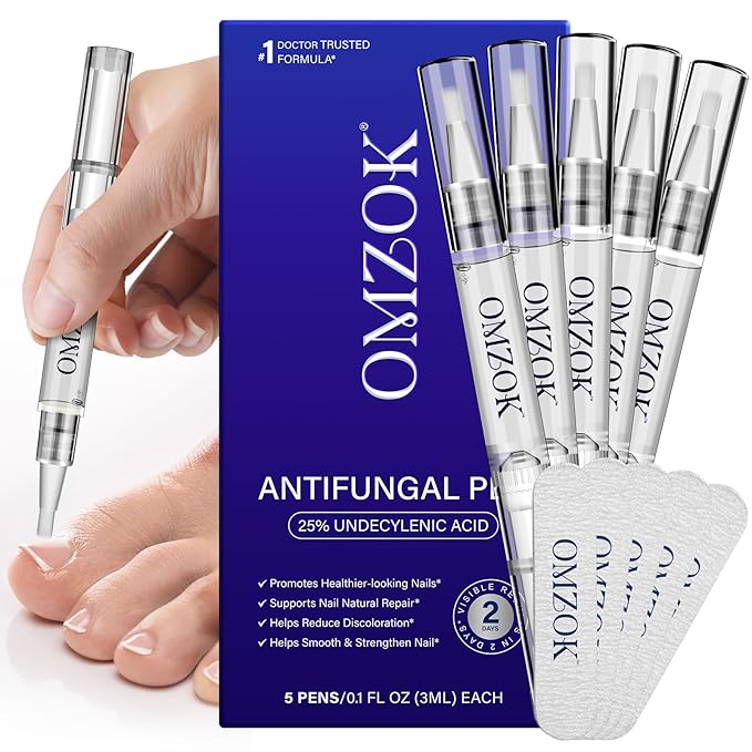 Toenail Fungus Treatment Extra Strength, Nail Fungus Pen, 25% Undecylenic Acid with added Tea Tree Oil, Jojoba, Clove Bud Oils & Aloe, Fast-Acting Solution for Toe & Fingernail Fungi, 5PCS