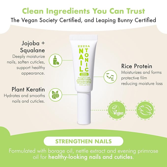 Zizia Citrus Nail Tonic – Travel Essentials Nail and Cuticle Oil with Squalane, Rice Protein, and Jojoba – Mandarin, Grapefruit, & Bergamot Scent – Vegan, Cruelty Free Formula– 0.33 fl oz (10 ml)