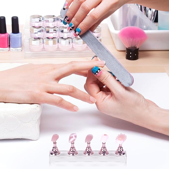 JUSTOTRY 2 Sets Pink Nail Painting Practice Stand With 1M Double-sided Tape Acrylic Fake Nail Art Holder For Press Ons Magnetic Nail Display Design Tools Kit Accessories For Home Diy Salon Supplies