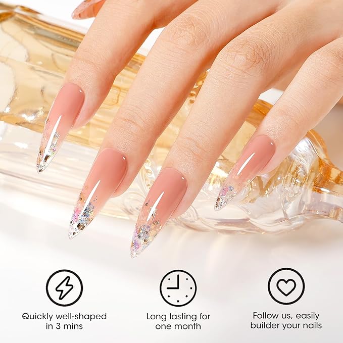 GELLEN Builder Gel Set for Nails,10 In 1 Hard Nail Extension Poly Gel Soak Off UV Polish Set 4 Colors Clear Milky White Classic Pink Nude Apex Sculpting Thickening Nails Salon Home Manicure