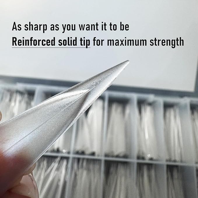 Stiletto Nail Tips Sharp Solid Core Stiletto Half Cover Press on Nails, XXL Clear Fake Acrylic Nails False Nail Tips for Nail Art Design Salon Artistic and Home DIY 15 Sizes