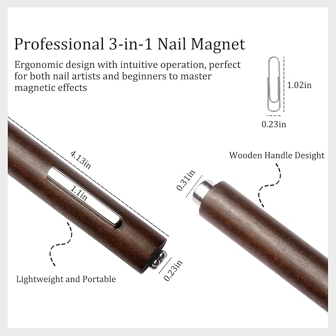 Laza 3-in-1 Nail Magnet Tool, Heart Magnet for Nails, Super Strong Cat Eye Magnet with 6pcs Paper Clip for Black Hole Magnetic Nails, 9D Galaxy Cat Eye Nail Art, Velvet Nail Polish