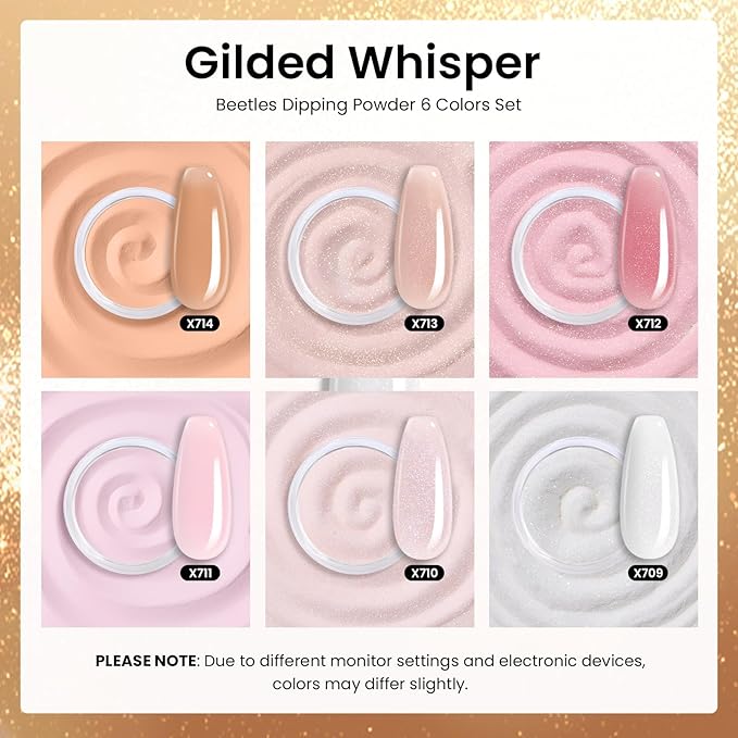 Beetles Dip Powder Nail Kit, 6 Colors Dipping Powder Nude White Pink Glitter with Base Top Coat Activator and Tools for French Nail Art, Easy DIY Home Manicure Salon Gift for Women