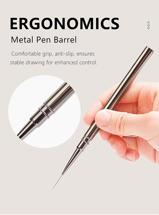 5Pcs Nail Art Liner Brushes Set, Metallic Nail Art Brush for Long Lines, Thin Details, Fine Drawing, UV Gel Polish Painting Nails Design Pen for Manicure Brushes 6/9/12/15/18mm