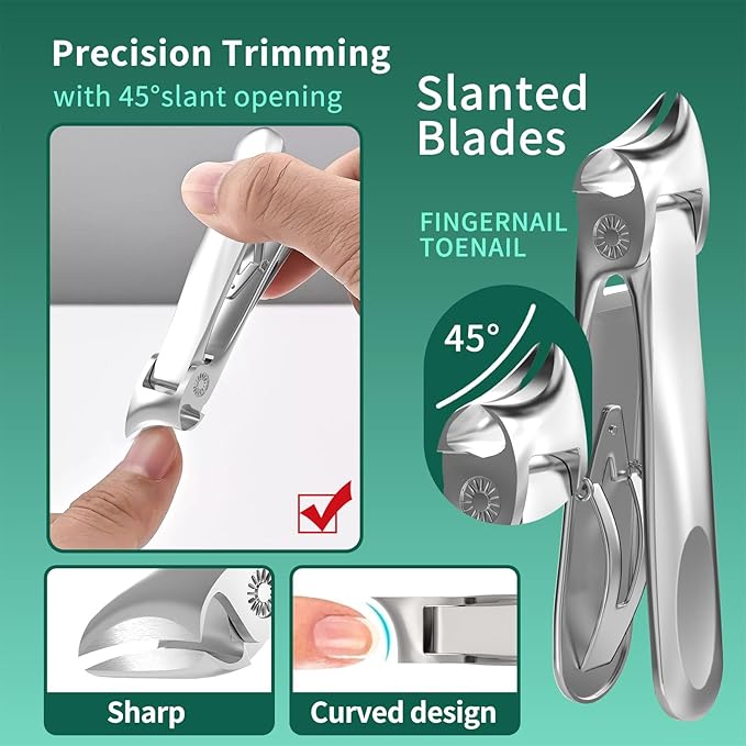 5-in-1 Toenail Clippers for Seniors with Thick & Ingrown Nails – Professional Pedicure Kit with Long Handle Nail Cutter, Slanted Curved Blade, Nail File & Lifter – Gift Set with Leather Case