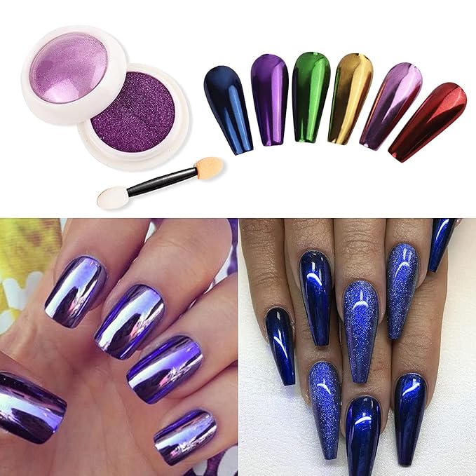 6 Box Chrome Nail Powder, Chrome Effect Nail Powder Set, Shiny Nail Glitter Powder with Magic Mirror Effect for Nail Art Design Decoration(Christmas Color Series)