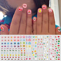 Nail Stickers for Kids - Cute 3D Self-Adhesive Designs, Flowers Leaves Animals Fruits DIY Nail Art Decals for Little Girls, Toddler (8 Sheets)
