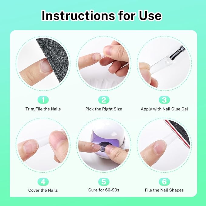 JODSONE Long Coffin Nail Tips Soft Gel Matte Half Cover Clear Gelly Press on Flase Nail Tips for Extension Nail Manicure 12 Sizes 360Pcs