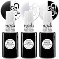 SheModern CHROME BLACK + CLEAR + WHITE Stamping Polishes (Set of 3) LED/UV Cure Semi-Gel Collection For Nail Art Design with Option for Creative Dry Coloring with Chrome Pigment Powder